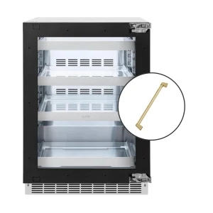 ZLINE Autograph Edition 24-Inch Touchstone 151 Can Indoor/Outdoor Beverage Fridge With Panel Ready Glass Door And Champagne Bronze Handle (RBSPOZ-24-C