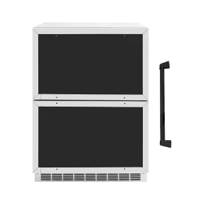 ZLINE Autograph Edition 24-Inch Touchstone 168 Can Outdoor Rated Dual Refrigerator Drawer with Panel-Ready Doors and Matte Black Handles (RDSPOZ-24-MB