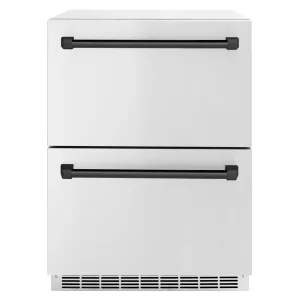 ZLINE Autograph Edition 24-Inch Touchstone 168 Can Outdoor Rated Dual Refrigerator Drawer with Stainless Steel Doors and Matte Black Handles (RDSOZ-ST