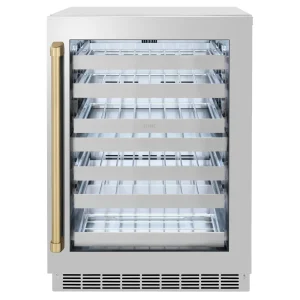 ZLINE Autograph Edition 24-Inch Touchstone Dual Zone 44 Bottle Indoor/Outdoor Wine Cooler With Stainless Steel Glass Door And Champagne Bronze Handle