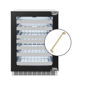 ZLINE Autograph Edition 24-Inch Touchstone Dual Zone 44 Bottle Indoor/Outdoor Wine Cooler with Panel Ready Glass Door and Champagne Bronze Handle (RWD