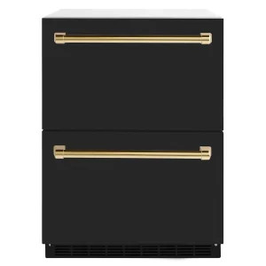 ZLINE Autograph Edition 24-Inch Touchstone Refrigerator Drawer in Black Matte and Gold Handles (RDSOZ-BLM-24-G)