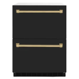 ZLINE Autograph Edition 24-Inch Touchstone Refrigerator Drawer in Black Matte and Champagne Bronze Handles (RDSOZ-BLM-24-CB)