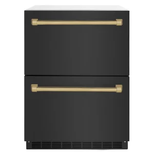 ZLINE Autograph Edition 24-Inch Touchstone Refrigerator Drawer in Black Stainless Steel and Champagne Bronze Handles (RDSOZ-BS-24-CB)