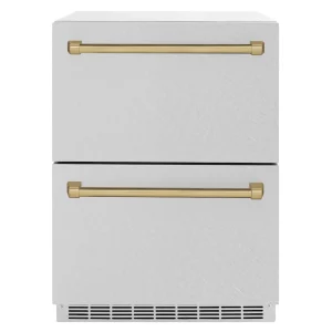 ZLINE Autograph Edition 24-Inch Touchstone Refrigerator Drawer in DuraSnow Stainless Steel and Champagne Bronze Handles (RDSOZ-SN-24-CB)