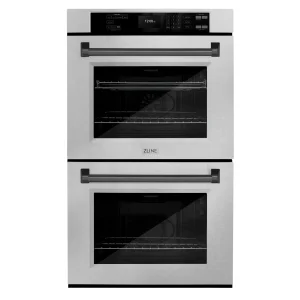 ZLINE Autograph Edition 30 in. Professional True Convection Double Wall Oven with Air Fry and Self Clean in Satin Stainless Steel with Matte Black Han