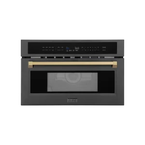 ZLINE Autograph Edition 30-Inch 1.6 cu ft. Built-in Convection Microwave Oven in Black Stainless Steel with Champagne Bronze Accents (MWOZ-30-BS-CB)