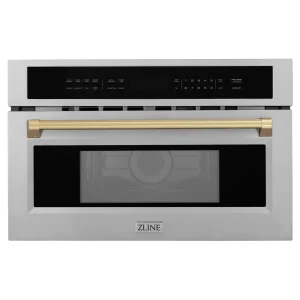 ZLINE Autograph Edition 30-Inch 1.6 cu ft. Built-in Convection Microwave Oven in Fingerprint Resistant Stainless Steel with Champagne Bronze Accents (