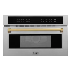 ZLINE Autograph Edition 30-Inch 1.6 cu ft. Built-in Convection Microwave Oven in Fingerprint Resistant Stainless Steel with Gold Accents (MWOZ-30-SS-G