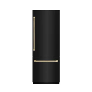 ZLINE Autograph Edition 30-Inch 16.1 Cu. Ft. Built-In Bottom Freezer Refrigerator with Water Dispenser and Ice Maker in Black Stainless Steel with Gra
