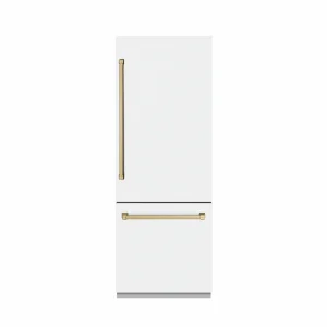 ZLINE Autograph Edition 30-Inch 16.1 cu. ft. Built-In Bottom Freezer Refrigerator with Water Dispenser and Ice Maker in White Matte with Graphite Gray