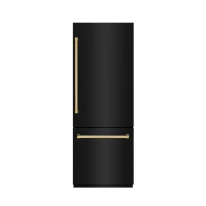 ZLINE Autograph Edition 30-Inch 16.1 Cu. Ft. Built-In Bottom Freezer Refrigerator with Water Dispenser and Ice Maker in Black Stainless Steel with Gra