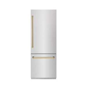 ZLINE Autograph Edition 30-Inch 16.1 Cu. Ft. Built-In Bottom Freezer Refrigerator with Water Dispenser and Ice Maker in Satin Stainless Steel with Gra