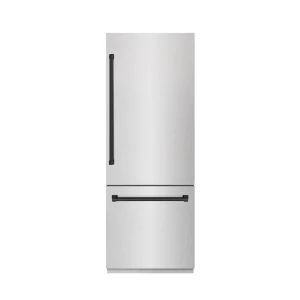 ZLINE Autograph Edition 30-Inch 16.1 Cu. Ft. Built-In Bottom Freezer Refrigerator with Water Dispenser and Ice Maker in Satin Stainless Steel with Gra