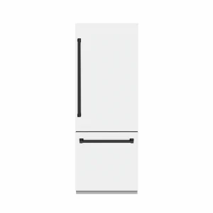 ZLINE Autograph Edition 30-Inch 16.1 cu. ft. Built-In Bottom Freezer Refrigerator with Water Dispenser and Ice Maker in White Matte with Graphite Gray