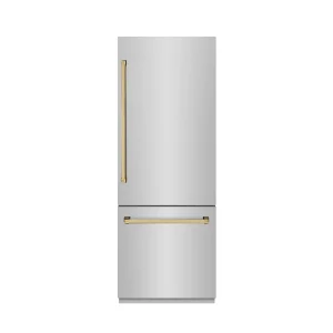 ZLINE Autograph Edition 30-Inch 16.1 Cu. Ft. Built-In Bottom Freezer Refrigerator with Water Dispenser and Ice Maker in Stainless Steel with Graphite