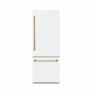 ZLINE Autograph Edition 30-Inch 16.1 cu. ft. Built-In Bottom Freezer Refrigerator with Water Dispenser and Ice Maker in White Matte with Graphite Gray