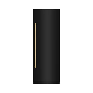 ZLINE Autograph Edition 30-Inch 16.7 Cu. Ft. Column Refrigerator in Black Stainless Steel with Graphite Gray Interior and Polished Gold Accents (RCRVZ