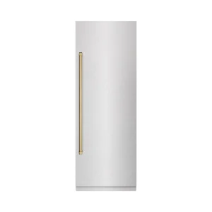 ZLINE Autograph Edition 30-Inch 16.7 Cu. Ft. Column Refrigerator in Satin Stainless Steel with Graphite Gray Interior and Champagne Bronze Accents (RC