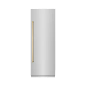 ZLINE Autograph Edition 30-Inch 16.7 Cu. Ft. Column Refrigerator in Stainless Steel with Graphite Gray Interior and Champagne Bronze Accents (RCRVZ-30