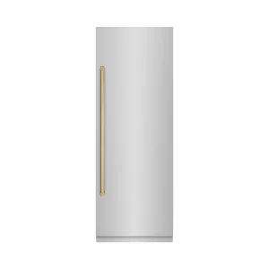 ZLINE Autograph Edition 30-Inch 16.7 Cu. Ft. Column Refrigerator in Stainless Steel with Graphite Gray Interior and Polished Gold Accents (RCRVZ-30430