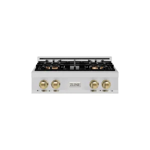 ZLINE Autograph Edition 30-Inch Classic Gas Rangetop with 4 Burner DuoPro™ Cooktop in Stainless Steel and Champagne Bronze Accents (PCRTZ-30-CB)