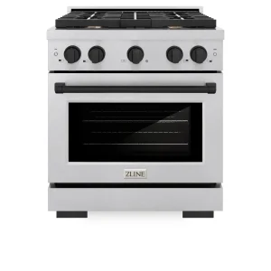 ZLINE Autograph Edition 30-Inch Paramount Gas Range in Fingerprint Resistant Satin Stainless Steel and Matte Black Accents (SGRSZ-30-MB)