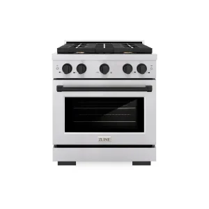 ZLINE Autograph Edition 30-Inch Paramount Gas Range with 4 Gas Burners and 4.2 cu. ft. Convection Gas Oven in Stainless Steel and Matte Black Accents