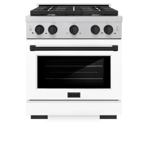 ZLINE Autograph Edition 30-Inch Paramount Gas Range with Convection Gas Oven in White Matte Door and Matte Black Accents (SGRSZ-WM-30-MB)
