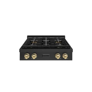 ZLINE Autograph Edition 30-Inch Paramount Gas Rangetop with 4 Burner DuoPro™ Cooktop in Black Stainless Steel and Champagne Bronze Accents (PSRTBZ-30-