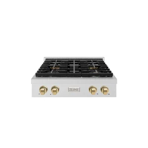 ZLINE Autograph Edition 30-Inch Paramount Gas Rangetop with 4 Burner DuoPro™ Cooktop in Satin Stainless Steel and Champagne Bronze Accents (PSRTSZ-30-