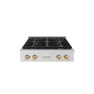 ZLINE Autograph Edition 30-Inch Paramount Gas Rangetop with 4 Burner DuoPro™ Cooktop in Stainless Steel and Champagne Bronze Accents (PSRTZ-30-CB)