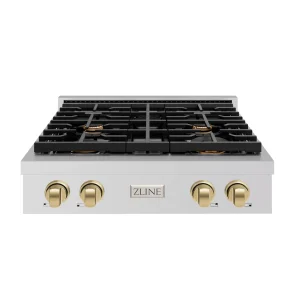 ZLINE Autograph Edition 30-Inch Paramount Gas Rangetop with 4 Burners and Porcelain Cooktop in Stainless Steel with Champagne Bronze Accents (SRTZ-30-