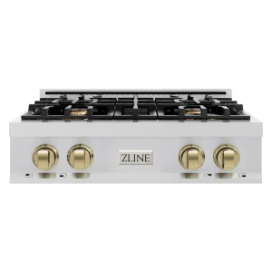 ZLINE Autograph Edition 30-Inch Porcelain Rangetop with 4 Gas Burners in Stainless Steel and Champagne Bronze Accents (RTZ-30-CB)