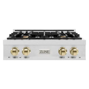 ZLINE Autograph Edition 30-Inch Porcelain Rangetop with 4 Gas Burners in Satin Stainless Steel and Gold Accents (RTSZ-30-G)