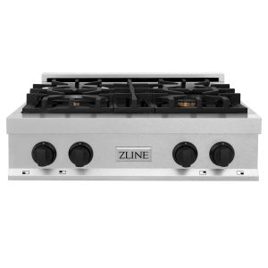 ZLINE Autograph Edition 30-Inch Porcelain Rangetop with 4 Gas Burners in Satin Stainless Steel with Matte Black Accents (RTSZ-30-MB)