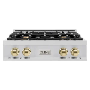 ZLINE Autograph Edition 30-Inch Porcelain Rangetop with 4 Gas Burners in Stainless Steel and Gold Accents (RTZ-30-G)