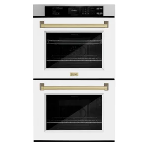 ZLINE Autograph Edition 30-Inch Professional True Convection Double Wall Oven with Air Fry and Self Clean in Stainless Steel with White Matte Doors an