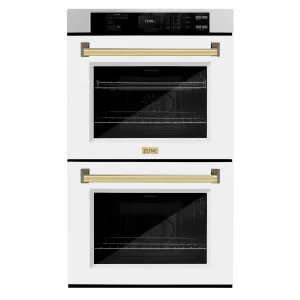 ZLINE Autograph Edition 30-Inch Professional True Convection Double Wall Oven with Air Fry and Self Clean in Satin Stainless Steel with White Matte Do