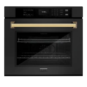 ZLINE Autograph Edition 30-Inch Professional True Convection Single Wall Oven with Air Fry and Self Clean in Black Stainless Steel with Polished Gold