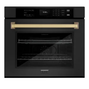 ZLINE Autograph Edition 30-Inch Professional True Convection Single Wall Oven with Air Fry and Self Clean in Black Stainless Steel with Champagne Bron