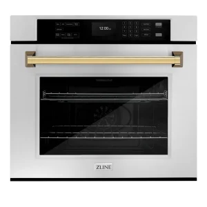 ZLINE Autograph Edition 30-Inch Professional True Convection Single Wall Oven with Air Fry and Self Clean in Stainless Steel with Polished Gold Handle