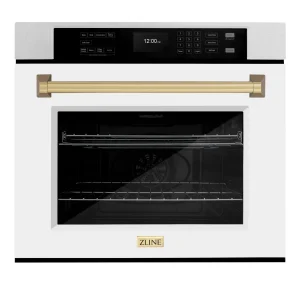 ZLINE Autograph Edition 30-Inch Professional True Convection Single Wall Oven with Air Fry and Self Clean in Satin Stainless Steel with White Matte Do