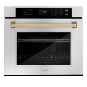 ZLINE Autograph Edition 30-Inch Professional True Convection Single Wall Oven with Air Fry and Self Clean in Stainless Steel with Champagne Bronze Han