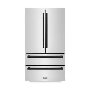 ZLINE Autograph Edition 36 in. 22.5 cu. ft. Counter-Depth French Door Refrigerator with Ice Maker in Fingerprint-Resistant Stainless Steel with Matte