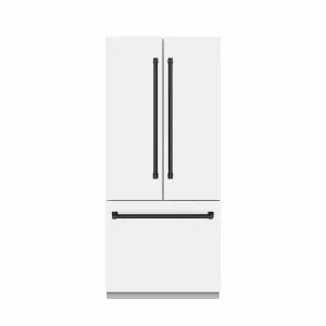 ZLINE Autograph Edition 36-Inch 19.6 Cu. Ft. French Door Built-In Bottom Freezer Refrigerator with Water Dispenser and Ice Maker in White Matte with G