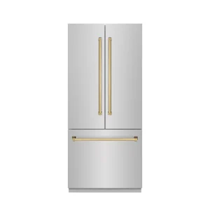 ZLINE Autograph Edition 36-Inch 19.6 cu. ft. French Door Built-In Bottom Freezer Refrigerator with Water Dispenser and Ice Maker in Stainless Steel wi