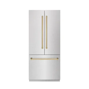 ZLINE Autograph Edition 36-Inch 19.6 cu. ft. French Door Built-In Bottom Freezer Refrigerator with Water Dispenser and Ice Maker in Satin Stainless St