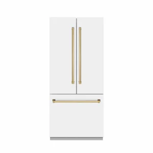 ZLINE Autograph Edition 36-Inch 19.6 Cu. Ft. French Door Built-In Bottom Freezer Refrigerator with Water Dispenser and Ice Maker in White Matte with G