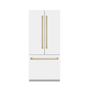 ZLINE Autograph Edition 36-Inch 19.6 Cu. Ft. French Door Built-In Bottom Freezer Refrigerator with Water Dispenser and Ice Maker in White Matte with G